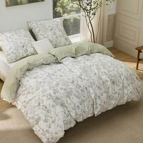BEDSURE Bettwäsche 135x200 4teilig Baumwolle - Bettwäsche-Sets 2er Set Bettbezug mit 2 Kissenbezüge 80x80 cm, ÖKO-TEX Wendebettwäsche Bedding Pflanzen Muster mit Reißverschluss