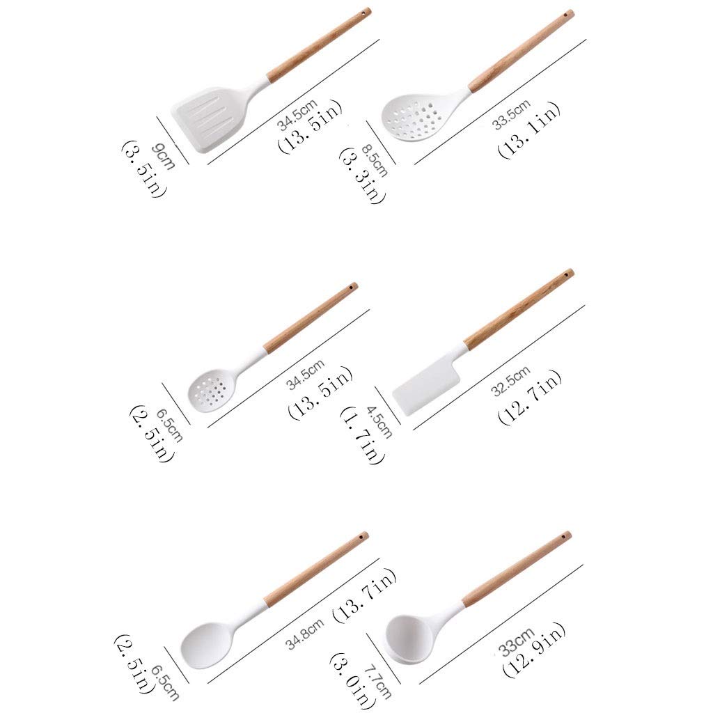 Spachtel für die Küche Pfannenwender Silikon Kochen Küchenutensilien Set 11pcs, Küchenhelfer Set Hitzebeständige Holzgriffe Werkzeug Kochen School of Wok Wok Spatel