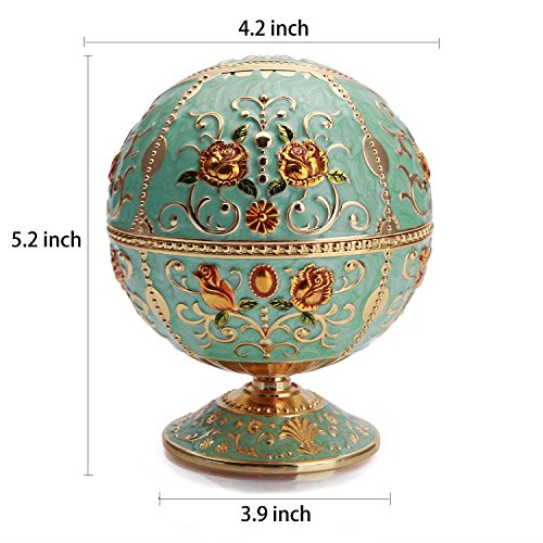 MALAYAS Vintage Windproof Cigar Ashtray, Light Green Alloy, Hand Stamped Pattern, Portable, with Lid and Odor Eliminator, ASHTRAY, Medium, Round, Enamel, Modern, Vintage, Green, Nickel