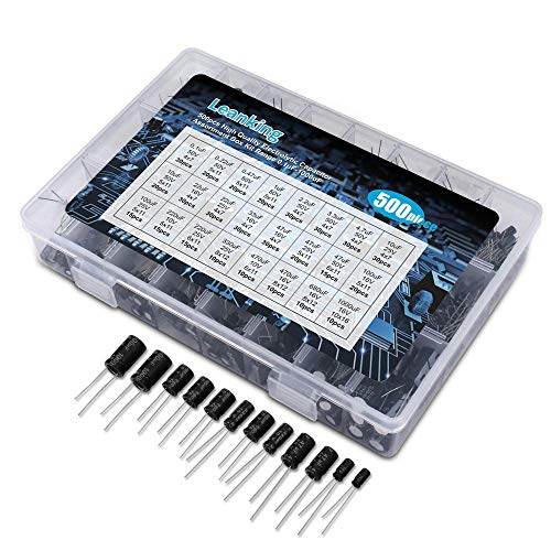 LeanKing Electrolytic Capacitors,500PCS 24 Value Assorted Assortment Kit Set with Clear Plastic Box to Carry Convenient Range 0.1uF-1000uF LeanKing Electrolytic Capacitors,500PCS 24 Value Assorted Assortment Kit Set with Clear Plastic Box to Carry Convenient Range 0.1uF-1000uF