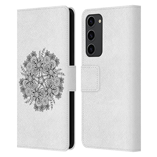 Étui portefeuille Galaxy S23+ Haroulita Mandala noir et blanc en cuir avec fentes cartes