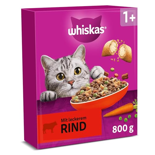 WHISKAS Trockenfutter für ausgewachsene Katzen 5 x 800g mit Rind