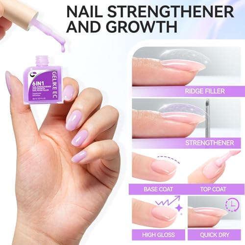 Image of Nail Polish Strengthener and Growth: Lavender Haze Gelike EC 6 in 1 Natural Hardener - Long Lasting Nail Polish Hardener Extra Strong and Growth for Daily Work Home Salon