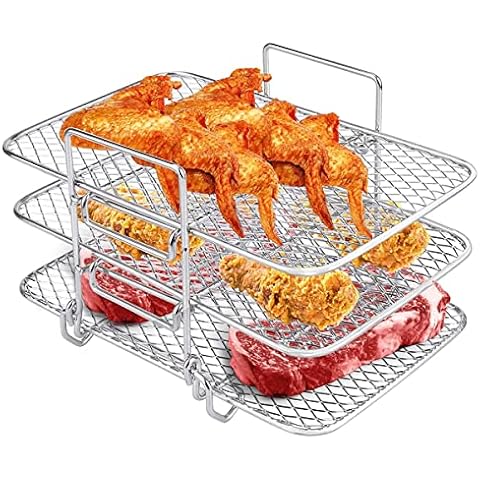 RICUSHN Air Fryer Rack for Ninja Air Fryer with Three Stackable Layers Food Grade 304 Stainless Steel Grilling Rack Toast Rack Cooking Rack for Oven Microwave Baking Roasting(S) Cover