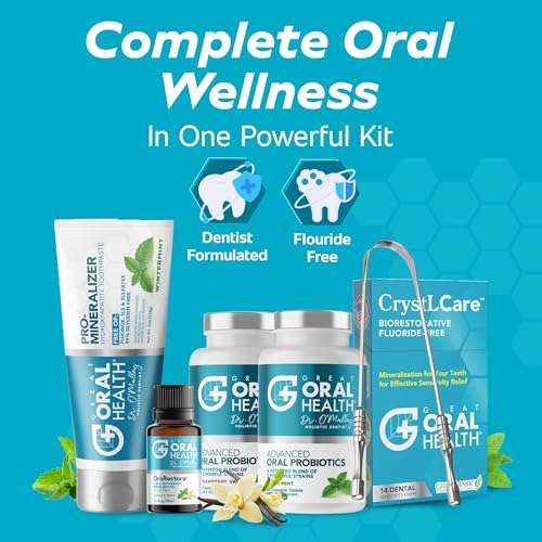 Image of Dental Care Kit 6-in-1 Oral Hygiene Products for Adults: Oral Probiotics for Teeth & Gums, Nano Hydroxyapatite Toothpaste, Natural Breath Freshener Oil, Tooth Sensitivity Treatment & Tongue Scraper