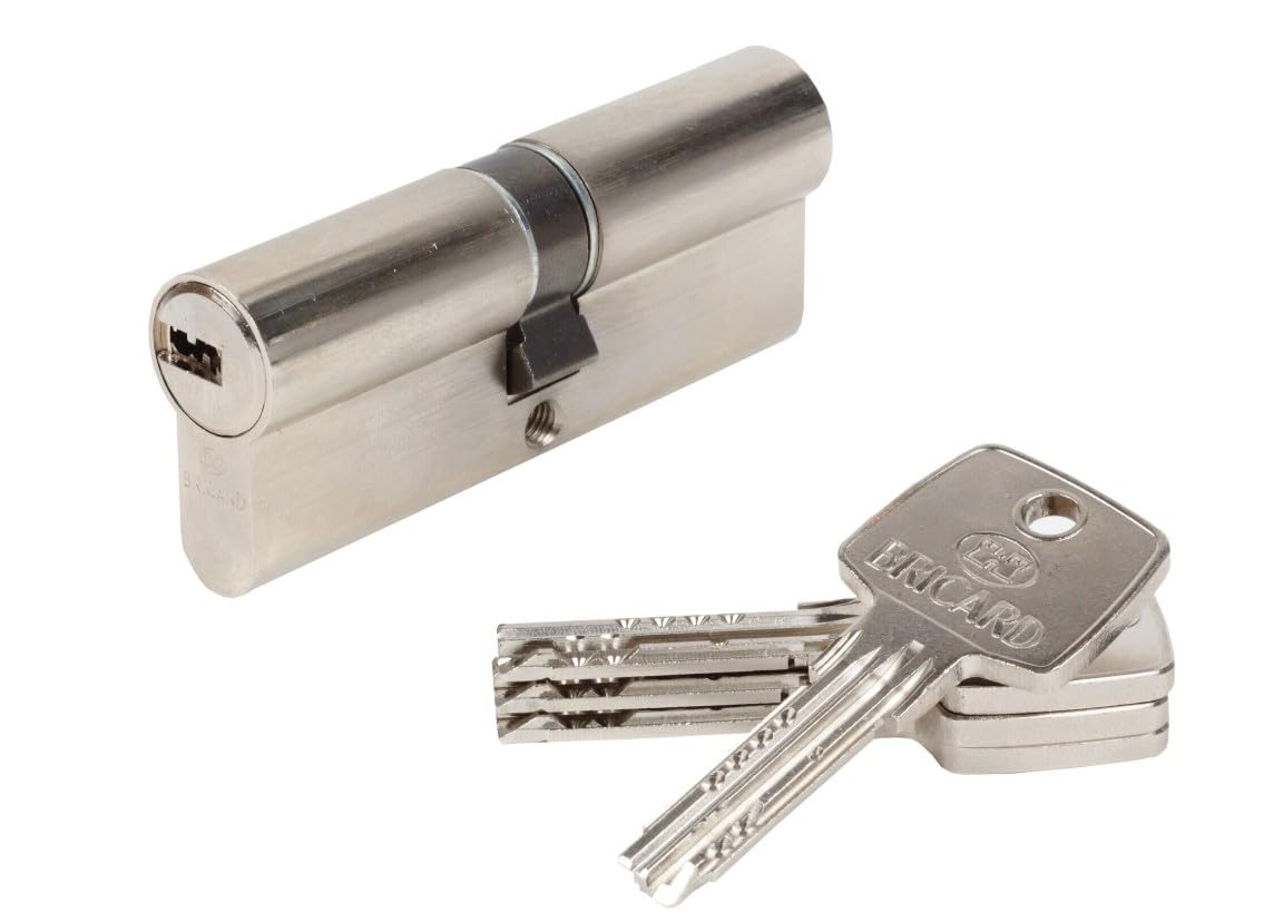 BRICARD 17158 Zylinder 14703 Astral 2,9 Messing vernickelt 10 Kolben, 2 Eingänge Schutz gegen den Bohren und dem Lockpicking. Karte Persönliche., Stahl vernickelt, 80 = 40 + 40