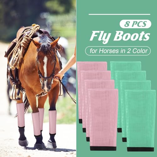 Image of Set of 8 Mesh Fly Boots for Horse Breathable Mesh Horse Boots Protective Loose Wraps Adjustable for Preventing Legs Reduces Flies and Mosquitoes Bites
