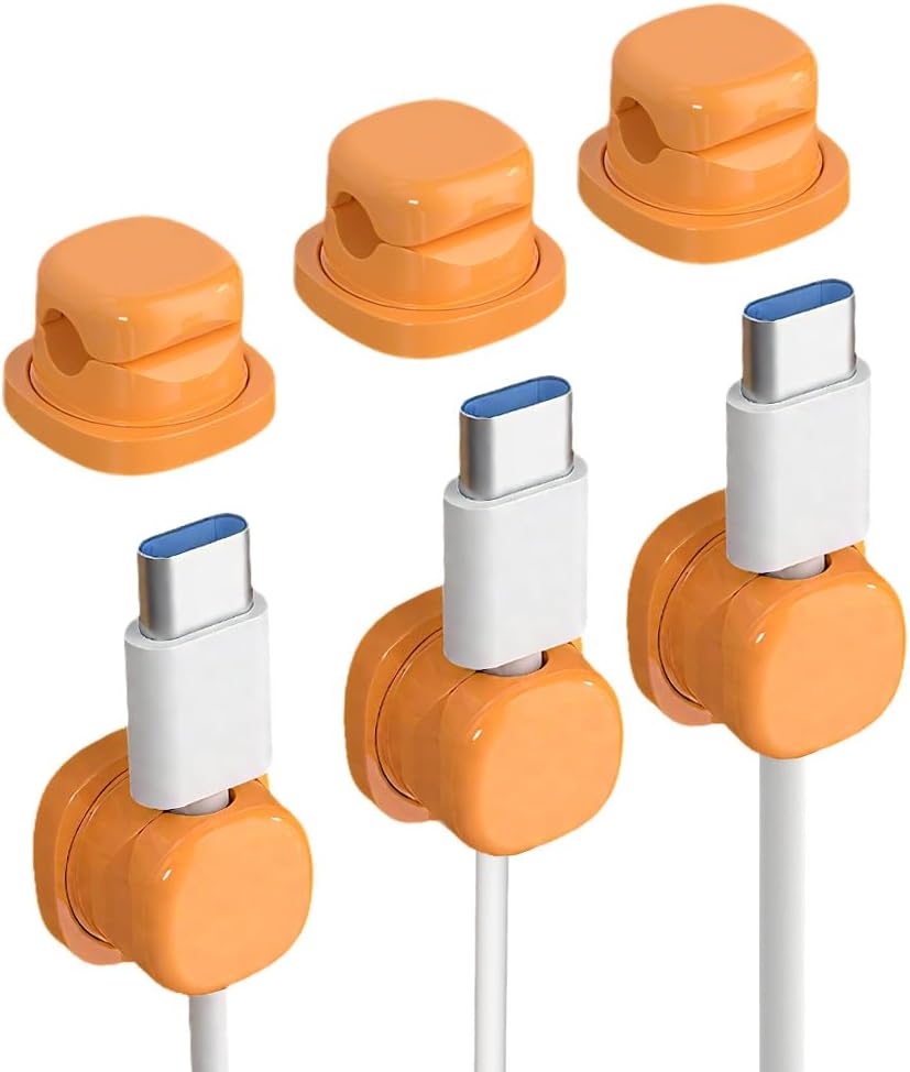 Cord Organizer Holder, 2025 New Desk Cable Management, Cable Clips Organize Phone Charging Cords Holder Organizer Neatly for Home Office Car Desk Nightstand (Orange, 3 Pack)