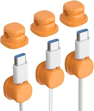 Cord Organizer Holder, 2025 New Desk Cable Management, Cable Clips Organize Phone Charging Cords Holder Organizer Neatly for Home Office Car Desk Nightstand Orange, 3 Pack