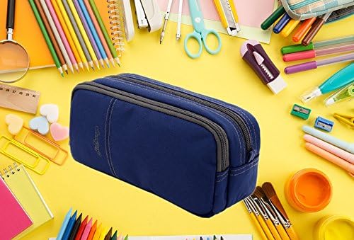 Pencil Case Large Pencil Pouch Pencil Bag with Double Compartments for Girls Boys Adults (2Pack Black+Navy)