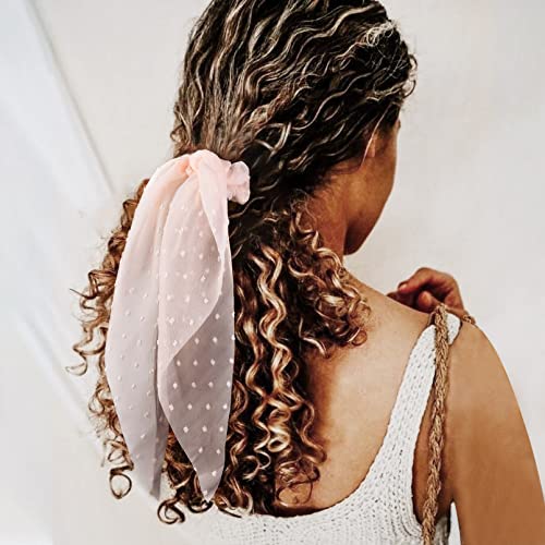 2 Pcs Hair Scrunchies Scarf Pink Blue Hair Ribbon Satin Bow Silk Elastic Hair Tie Bands Large Ponytail Holder Accessories For Women Girls #TOP2