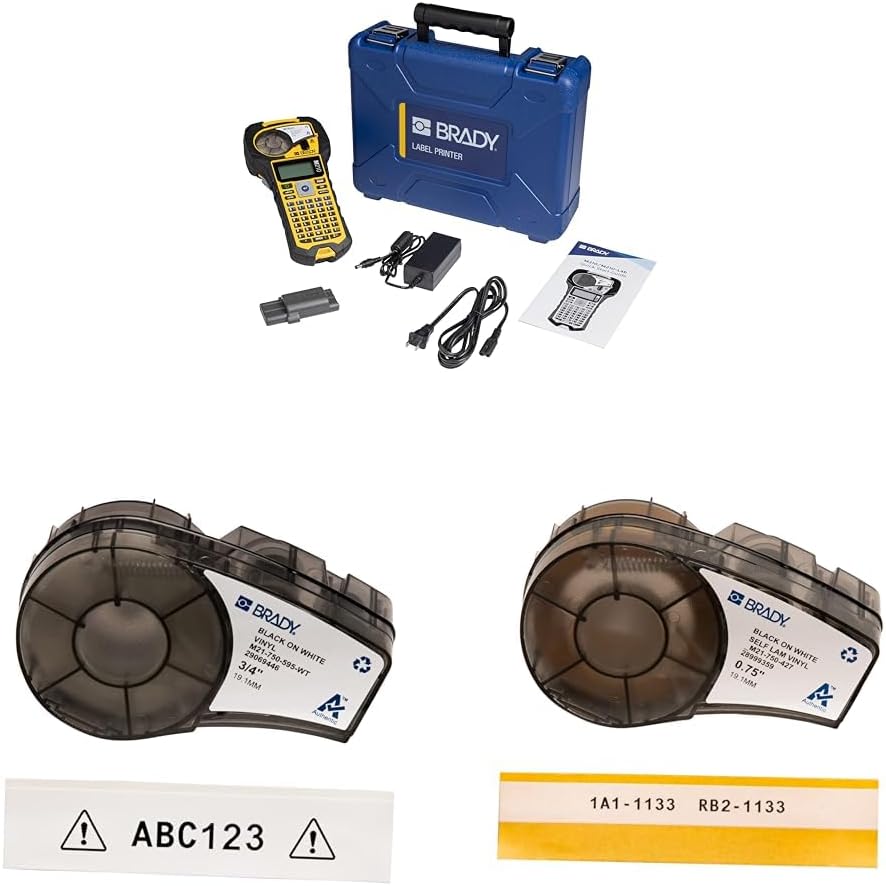 Brady M210 Portable Label Printer Kit (M210-KIT), Yellow/Black & Authentic (M21-750-595-WT) All-Weather Vinyl Label & Authentic (M21-750-427) Self-Laminating Wire Wrap