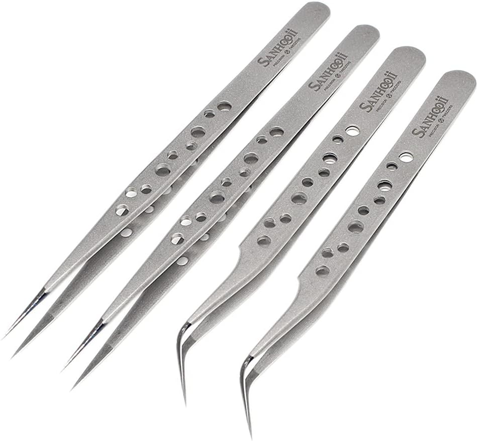Pinces Acier Inoxydable MMOBIEL Lot De 2 - 12cm Pointe Dentée | Pour Aquarium, Jardinage, Labo, Cuisine