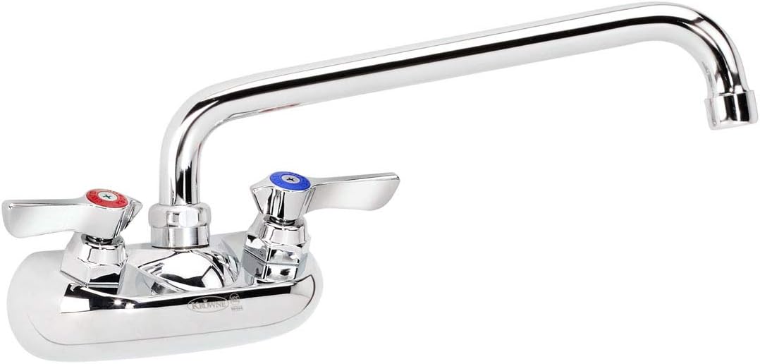 10-410L Wall Mount Kitchen Faucet, 4" Center Mount, 10" Swing Spout, 1/2" NPS Inlets, Chrome Finish, Silver Series, NSF Certified, 10" L x 8" D, Commercial Sink Faucet