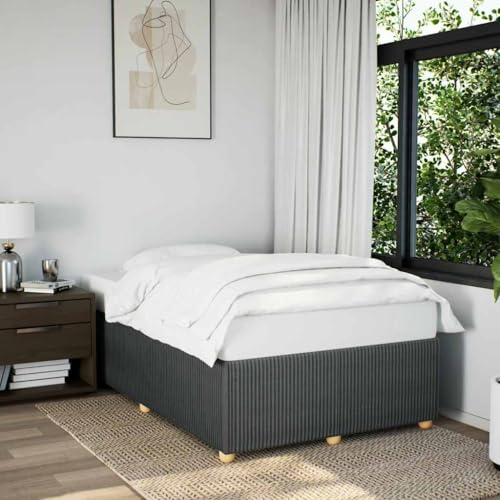 Estructura de Cama Individual sin Colchón, Tapizada en Tela Gris Oscuro, Diseño Moderno con Base de Láminas, Cama Individual Ideal para Dormitorio Juvenil o Infantil, Color Gris Oscuro, 120x200 cm