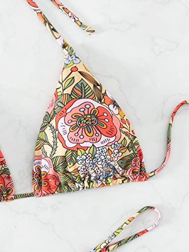 WDIRARA Women's 2 Piece Set Floral Print Tie Backless Swimwear Halter Bikini Swimsuit3