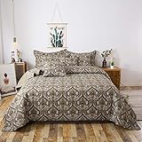 Tache Home Fashion Bohemian Spades Quilted Coverlet Bedspread Set - Bright Vibrant Multi Colorful Olive Green Floral Print Reversible Quilt- King