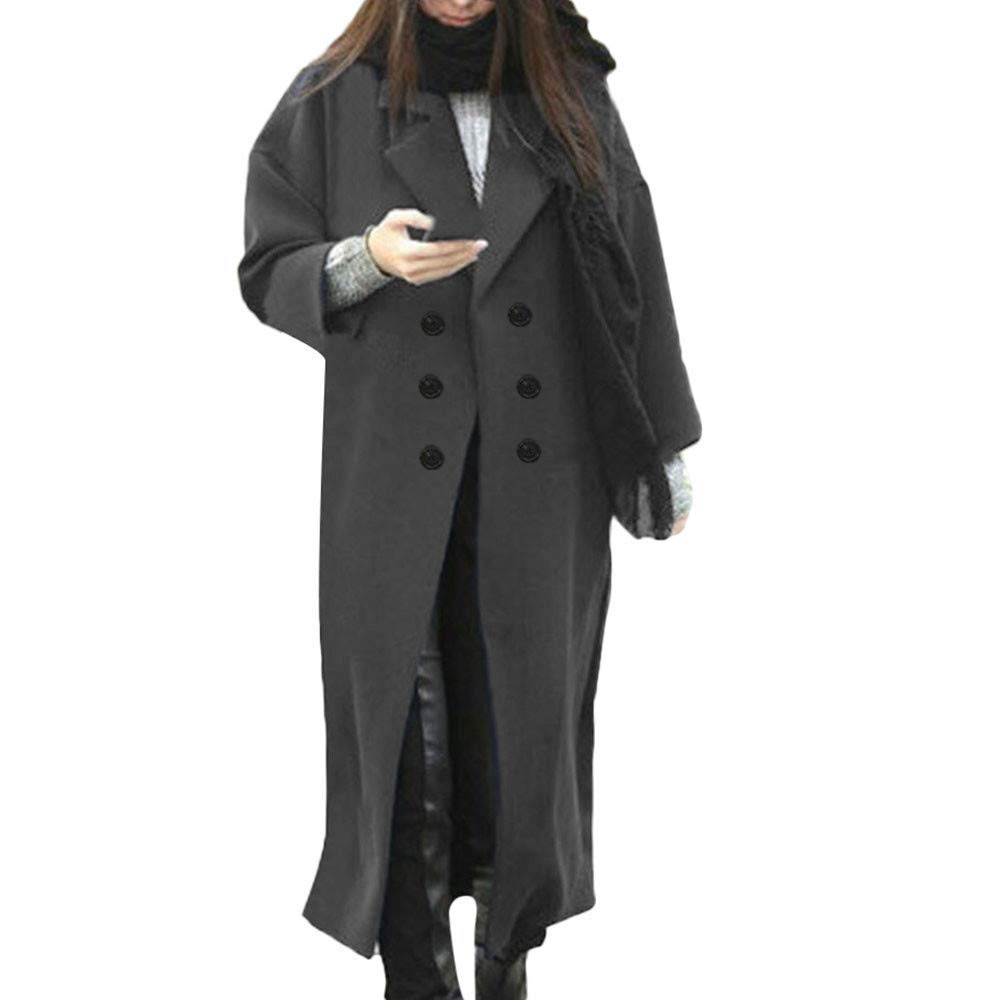 iFOMOWomen's Double Breasted Lapel Woolen Coat Long Style Pea Coat