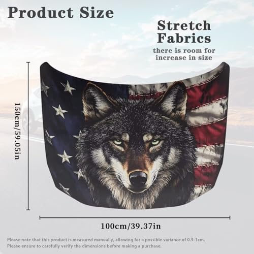 Image of Car Hood Cover Protector,Comfortable Breathable Print Hood Covers for Cars,Universal Accessories for Decoration Black Wolf American Flag Pattern Print