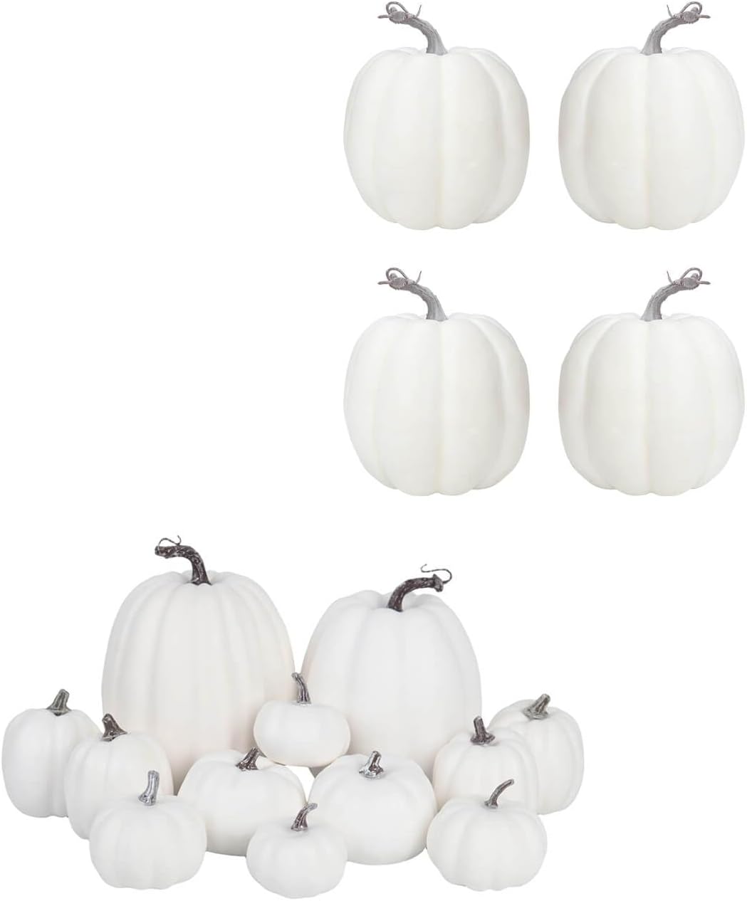 vensovo 4 Pcs 6 Inch Mid White Pumpkins for Decorating, 12 Pcs Assorted Small and Large Foam Pumpkins for Fall Décor, Artificial White Pumpkin for Halloween, Thanksgiving, Wedding Party