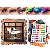 Nude Neutral Eyeshadow Palette and Neon Eyeshadow Palette - Highly Pigmented Matte Shimmer Glitte...