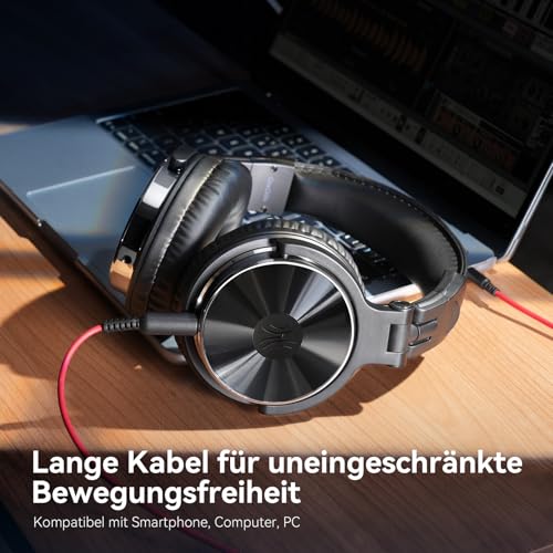 OneOdio Over Ear Kopfhörer mit Kabel, 50mm Treiber, Bassklang, 6.35 & 3.5mm Klinke, Share-Port, Geschlossene DJ Headphones für Studio, Podcast, Monitor, Handy, PC, MP3/4 (Pro-10 Schwarz)