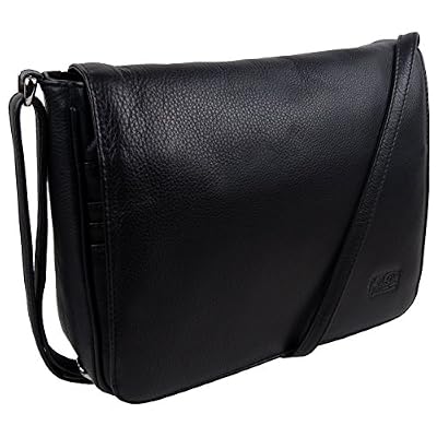 Marc Chantal Borsa a tracolla classica da donna in pelle nera con patta, Nero , Medium