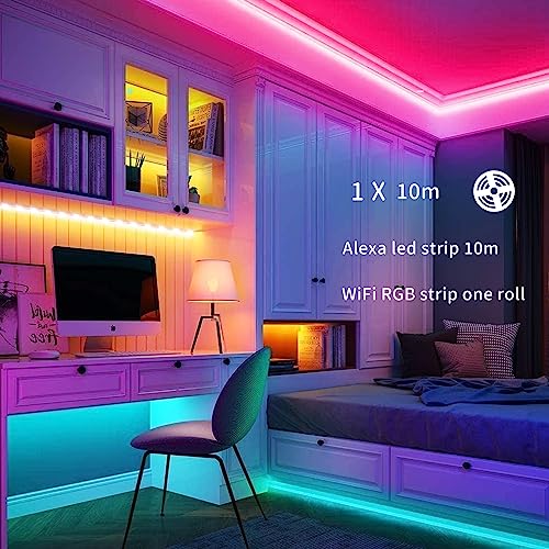 Alexa LED Strip 10m, Wifi LED Band RGB LED Stripes LED Fairy Lights Musik Sync, Tuya App Arbeitet mit Google Assistant, LED Strips DIY Benutzerdefinierter Szenenmodus Schlafzimmer Küche Partei