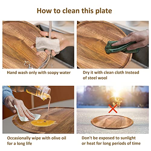 Wooden Plates, Wood Dinner Plates With Forks, Reusable Handmade Natural Wood Flatware Set, Round Wood Plates Set For Cooking , Eating, Dishes Snack, Dessert, Housewarming (Set Of 4, Large 11" X 11") #TOP4