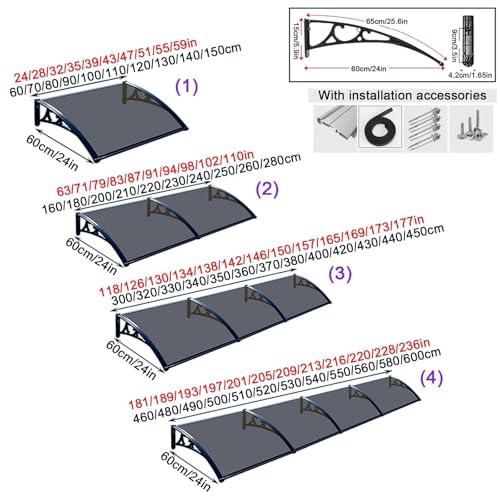 Auvent de porte design polycarbonate haute résistance premium 90cm - 6