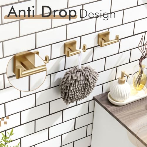 Image of KOKOSIRI Robe Hooks Bath Towel Hooks Bathroom Hardware Double Coat Hooks Wall Mounted, 3 Pack Champagne Bronze Stainless Steel B1015CPG-P3