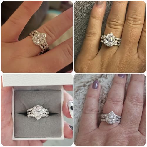 Newshe Wedding Bridal Band Ring Enhancer Engagement Ring Set for Women 925 Sterling Silver 3Ct Pear White Rose Gold 5A Cz Size 4-132