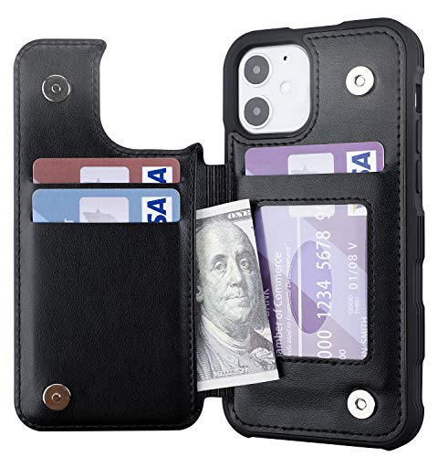 Restoo Designed for iPhone 2020 6.1 Wallet Case with Credit Card Holder,PU Leather [Back Flip Cover] [4 Card-Slot] [Shock-Proof] Case for iPhone 2020 6.1 inch 2020 (Black)