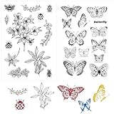 2Pcs Stamps for Card Making, Clear Butterfly Stamp, Stamps for Crafting, Bee Flower Ladybugs Silicone Scrapbooking Supplies for Photo Album Decor (6.3 x 4.3inch)