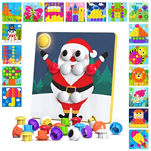 MOONTOY Mosaicos Infantiles Juguetes Niños 3 Años, Juego Pinchos Colores Niños Juguetes 3 Años, Montessori 3 Años Juegos Educativos Niños 3 Años Regalo Niña 3 4 5 Años, 18 Cartas y 56 Botones Cover