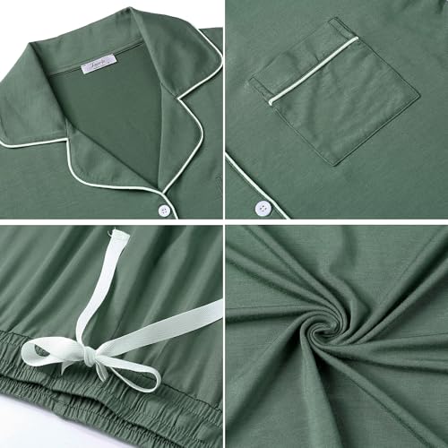 Image of Cherrydew Women Bamboo Viscose Cooling Long Sleeve Button Down Pajama Sets | Buttery Soft,Cooling Comfort,Breathable,Stretchy Fabric