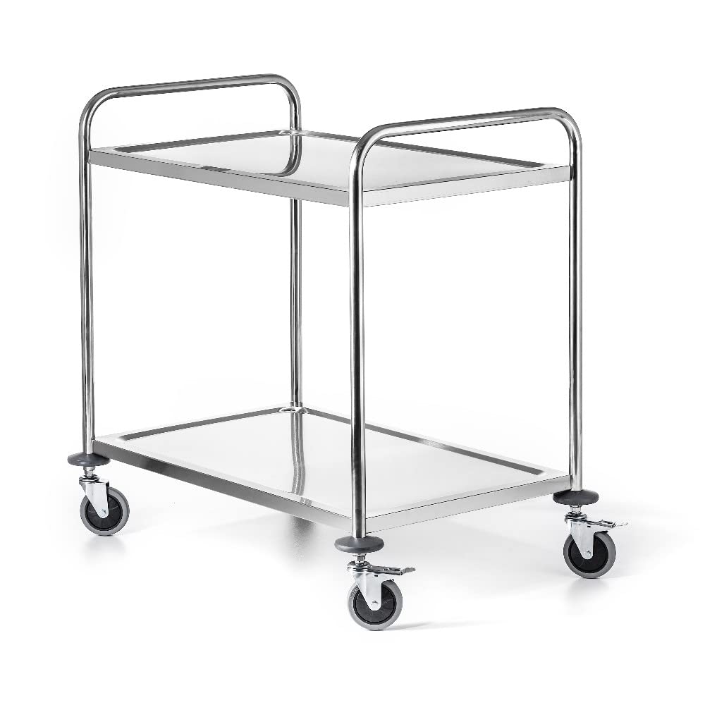 Carrello di Servizio Con Ruote in Acciaio Inox, 2 Ripiani, Dimensioni 86x54x94 cm, Carrello Portavivande, Carrello Pieghevole da Cucina, Per Ristorante, Hotel, Scuola