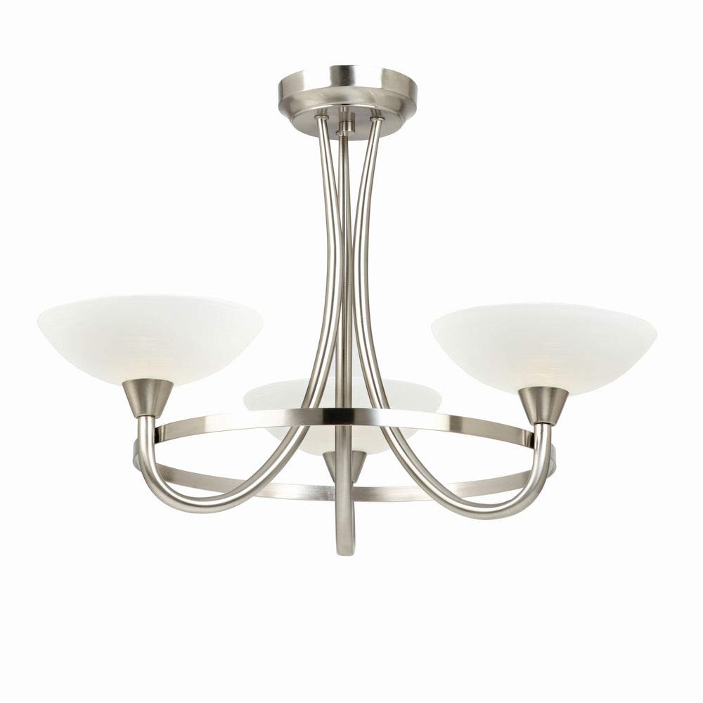 3 Light Ceiling Light, Satin Chrome Finish with White Painted Glass