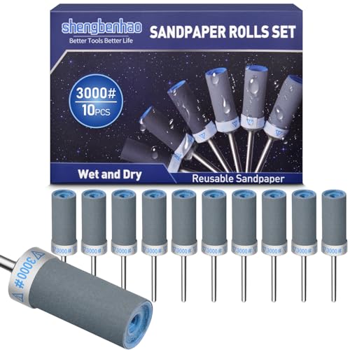 Image of 10Pcs 3000 Grit Sanding Drums Sandpaper Sticks Set for Dremel Rotary Tool with 1 /8 inch Shank, Sanding Bits Kit Rotary Tool Accessories for Metal Rust Removal /Stone Grinding /Jade Polishing (3000 Grit)