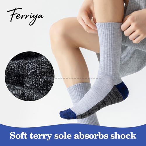 5 Pairs Stretchy Men's Crew Socks, Work Socks with Reinforced Toe&Heel, Arch Support, Terry Cushioning and Absorption4