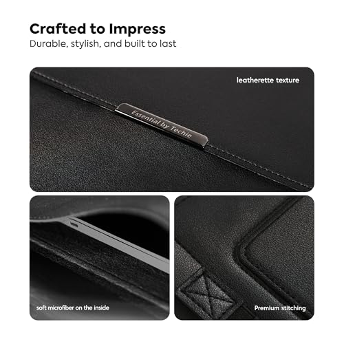 Image of TECHIE 3-in-1 Laptop Sleeve for 13-14 inch Laptops Midnight Black PU Leather Sleeve Convertible Stand Mouse Pad with Accessories Pouch