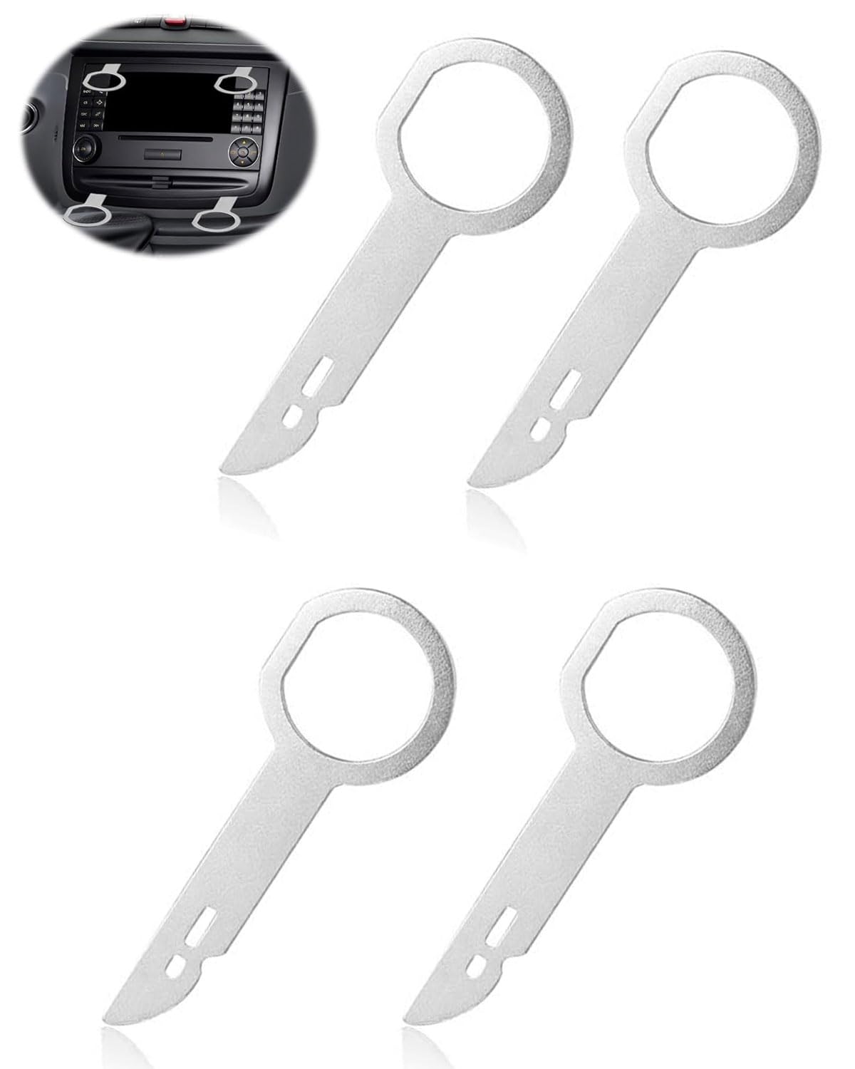 Kit Smontaggio Autoradio 4 Pezzi - Chiavi Estrazione Universali, Acciaio Inox, Per Auto Radio - Foto 4