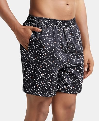 Image of Jockey NY07 Men's Super Combed Cotton Satin Weave Printed Boxer Shorts with Side Pocket