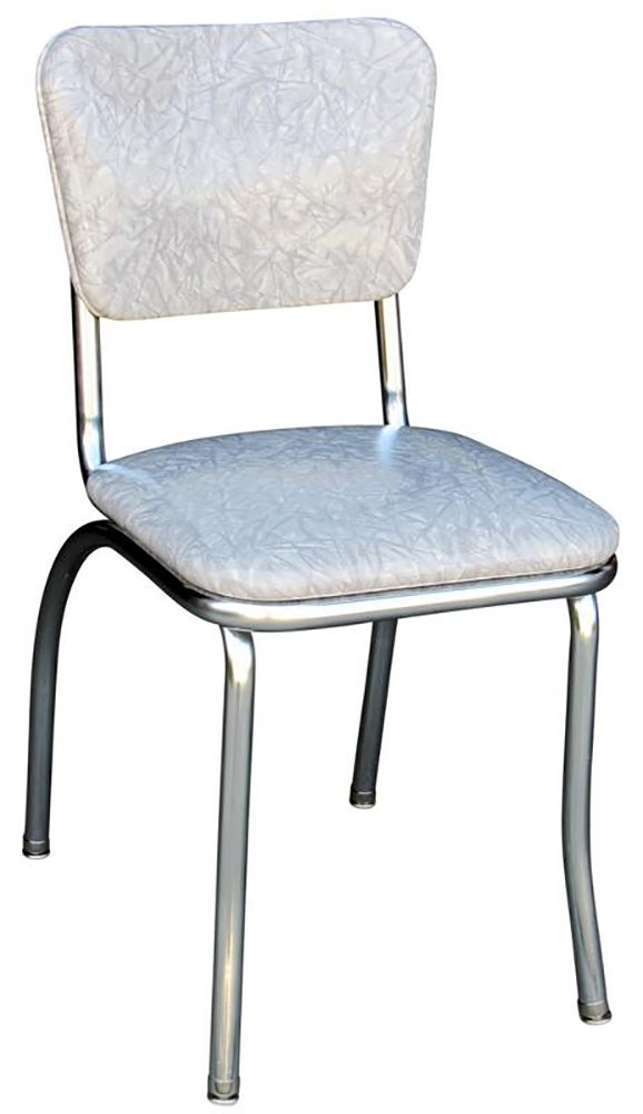 Retro Chrome Kitchen Chair with 1 Inch Pulled Seat, Cracked Ice Gray