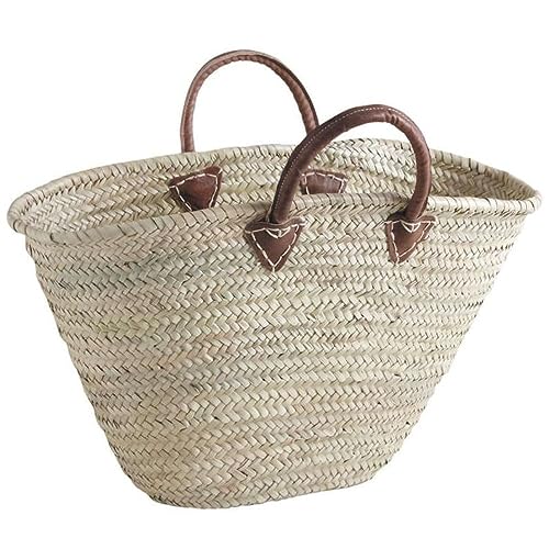 Panier de plage artisanal en feuilles de palmier naturel, cabas polyvalent tressé à la main avec poignées en cuir authentique, style chic décontracté idéal pour la...