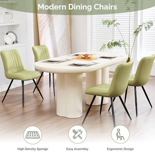 Image of Dining Chairs Set of 3, Modern Dining Chairs with Thick Cushions, PU Leather Upholstered Kitchen Dining Room Chairs with Metal Legs for Dining Living Room (Green)