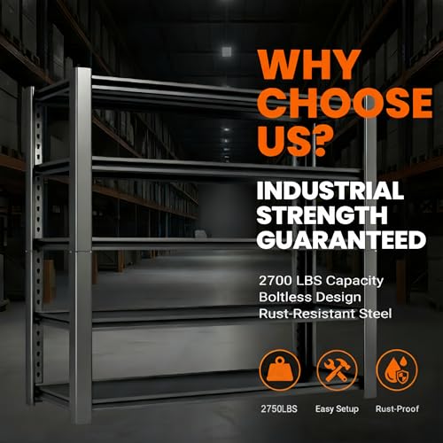 Image of 2750 LBS Heavy Duty Garage Shelving, 36 inch W x 16 inch D x 72 inch H Metal Storage Shelves, Adjustable Boltless Steel Storage Rack for Garage, Basement, Warehouse, Pantry 2PACK