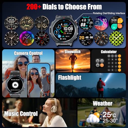 Miniatura 5 de Reloj Inteligente Hombre Militar con GPS y Linterna LED, 5ATM Smartwatch con Brújula llamadas Bluetooth Pulsómetro Oxímetro Sueño, 1.43"AMOLED Reloj Deportivo con 160+Modos Deportivos para IOS Android