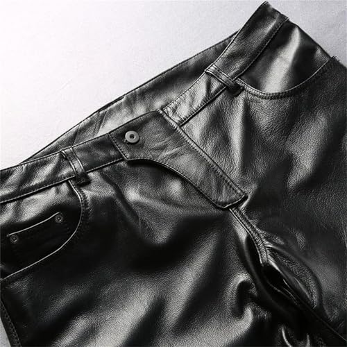 Men's Cargo Style Windproof Cow Leather Moto Biker Straight Pants Genuine Leather Long Trousers4