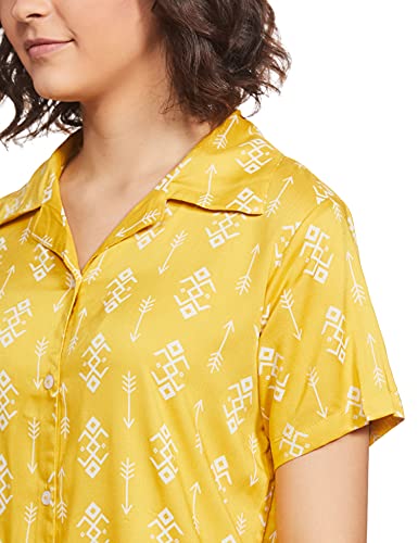Image of Longies Women's Rayon Pyjama Night Suit Regular Capri Set (LCHSV001 Yellow009 XL)